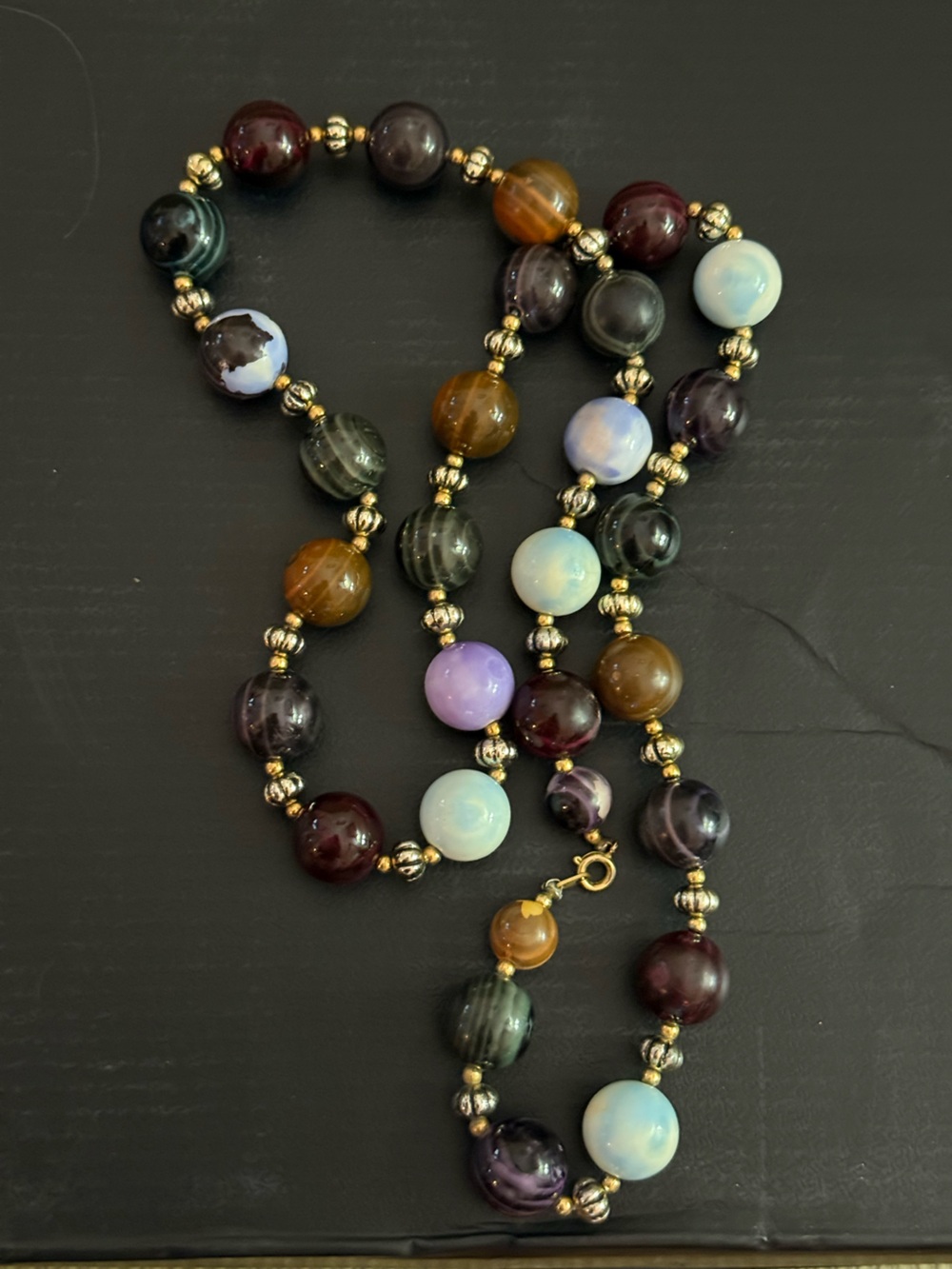 Multicolor Glass Bead Necklace with Gold Accents